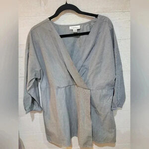 Motherhood Maternity Blouse Maternity Size Large Stripes VNeck 3/4 Sleeve